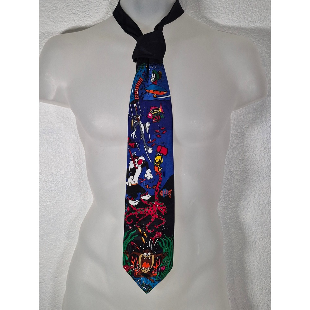Vintage 1993 Looney Tunes Mania Scuba Diving Underwater Tie Bugs Bunny Taz 90s